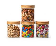 EZOWare 4er Set Glas Vorratsdosen, Vorratsgläser Lebensmittel Lagerung Behälter mit Bambus Aluminium Deckel for für Küche, Bad - 600ml