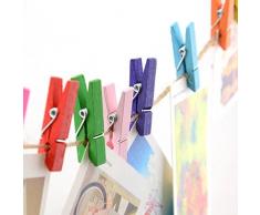 G2PLUS 100 STK Holzwäscheklammer Farbig Wäscheklammer Klammern für Fotopapier Kleiderroller mit 30 M Jute Twine