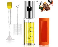 HONZUEN Ölsprüher mit Skala und rutschfeste Silikonhülle, Edelstahl Öl Sprühflasche Öl Sprayer mit 2 Bürste 1Trichter, Ölsprüher für Speiseöl Grillen Backen Kochen Salat(100 ML)
