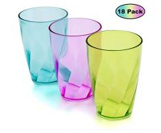 Trinkbecher (18 Stück) - 450 ml Mehrweg Kunststoff Becher - Bunt Plastikbecher für Partys, Hochzeiten, Camping Urlaub und Picknick Ausflug - Spülmaschinenfest