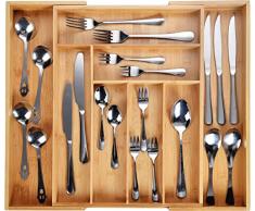 Harcas Besteckkasten fur Schubladen aus Bambus. Schubladeneinsatz mit 6-8 Fächern. Großer, Ausziehbarer Küchenorganizer. Auf bis zu 50cm x 43cm x 5cm Ausziehbar