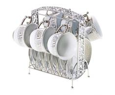 Porzellan Mokkatassen Set 13 teiliges Tassen Set Inklusive Untertassen und Metallständer in Silber - Bavary Kahve Fincan