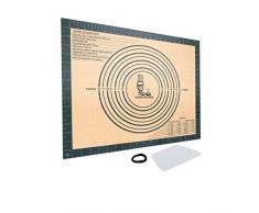 Dick Teigmatte Antihafte Backmatte aus Silikon Groß Silikonmatte Teigunterlage Ausrollmatte Dauerbackfolie Rutschfeste Backunterlage mit Messung 50 x 40cm, Teigschneider für Fondant Pizza Matte, Grau