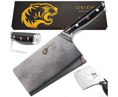 ORIENT Damast Hackmesser 17,8 cm - Damastmesser Aus Japanischem AUS-10 Edelstahl - 67-Lagiges Professionelles Küchenmesser In Geschenkverpackung mit Klingenschutz