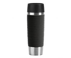 Emsa N2011900 Travel Mug Wave-Design Thermobecher/Isolierbecher (500 ml, hält 6h heiß/ 12h kalt, 100% dicht, auslaufsicher, Easy Quick-Press-Verschluss, 360°-Trinköffnung) schwarz