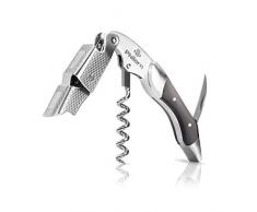 PHILORN All-in-1 Profi Korkenzieher Wein, Prämie Ebenholz & Edelstahl Kellnerkorkenzieher, Kellnermesser Holz mit Gravur, Flaschenöffner, Folienschneider, Beste Weinöffner für Barmixer, Sommelier