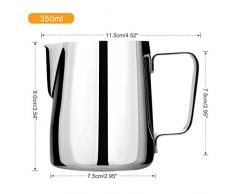 Milchkännchen, 350 ml Handheld Edelstahl Aufschäumkännchen, Kaffee Creamer Milch Aufschäumer Kännchen Tasse mit Messung Mark und Latte Art Pen, Milchkännchen perfekt für Barista Cappuccino Espresso