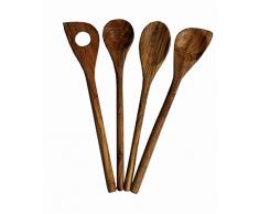 4x Olivenholz Kochlöffel Küchenhelfer Set Oliven Holz Koch Löffel Geschenk Set 4 Teile je ca. 30cm spitz oval rund Holzlöffel Küchenset