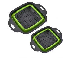 Jixista Faltbare Siebe 2 Stück Sieb Klappbar Senter Sieb für die Spüle Robuste und BPA-Freie Ausziehbares Silikon Küchensiebe mit Rutschfestem Griff Seiher Früchte Gemüse Abtropfsieb Küche