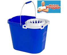 Meister Proper Haushalt Eimer mit Einsatz 16 Liter - Wischeimer zum Auswringen - mit Metall Henkel - Halterung für Stiel - Putzeimer mit Literangabe und Ausgießer - blau - Kunststoffeimer mit Presse
