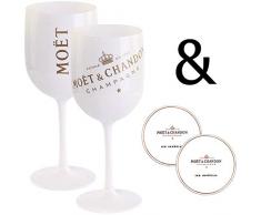 2 x Moët & Chandon Ice Imperial Champagner Acryl-Glas 0.45l Becher Kelch weiss/gold Gläser Set inkl. Untersetzer (2 x Stück)