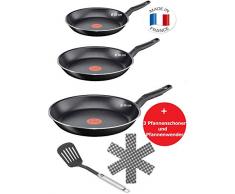 Tefal B30110 ExtraGlide Pfannenset 5 tlg, 20,26 und 30cm, Pfanne für täglichen Bedarf, Teflon Antihaftbeschichtung, Bratpfanne mit Temperaturanzeige, inkl. Pfannenwender und Pfannenschoner