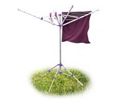Relaxdays Wäschespinne 19 m H x B x T: ca. 158 x 167 x 167 cm mobiler Wäscheständer mit Standfuß und 4 Seiten zum Zusammenklappen und Tragen aus Aluminium für Garten, Balkon und Camping, silber