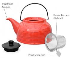 Aricola Teeservice „Nelly“. Moderne Teekanne 1,5 Liter in rot/schwarz aus hitzebeständiger Keramik mit Edelstahlfilter und 6 Teecups 120ml in rot/schwarz.