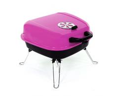 Nexos Mini Koffer-Grill Holzkohlegrill für Garten Terrasse Camping Festival Picknick Party BBQ Barbecue ca. 34 x 36 cm Grillfläche pink