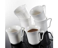 MALACASA, Serie Mario, 6 TLG. Set Kaffeeservice Cremeweiß Porzellan Kaffeetasse Tassen 4,75 Zoll / 12,5 * 10 * 9,5cm / 380ml Becher Teetasse Kaffeebecher-Set Bechersets für 6 Personen