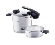 Fissler vitavit edition design / Induktions-Schnellkochtopf-Set, 2-teilig (6 L & 2,5 L - Ø 22 cm) Edelstahl-Dampfkochtopf und Schnell-Bratpfanne, 2 Garstufen, mit Einsatz