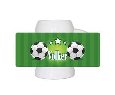 Fußball-Bierkrug mit Namen Volker und schönem Motiv mit Fußbällen und grünem Hintergrund für Männer - Fan-Bierkrug personalisiert - Deutschland-Krug - Bierhumpen