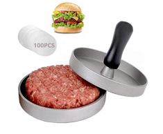 AMAYGA Burgerpresse mit 100 Blatt Backpapier, Hamburgerpresse Set aus Aluguss für leckere Hamburger, Patties, BBQ, Burger Presse mit Antihaftbeschichtung