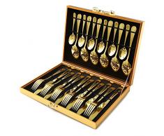 OGORI Besteck, Besteckset Golden für 6 Personen, 24 Stück Besteck Set, aus Edelstahl, nickelfrei, rostfrei, handpoliert, für Haus, Küche, Restaurant Tafelbesteck Set mit Geschenkbox
