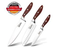 Acelink Profi Messerset 3-Teilig Scharf Küchenmesser Classic 3er Set, 20cm Kochmesser 18cm Santokumesser 12cm Allzweckmesser in Geschenkverpackung