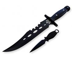OS4you 36cm Canada Forrest Ranger 3th. Bowie Survival Outdoor Jagdmesser schwarz beschichtet + 15cm Dolch Beimesser schwarz beschichtet incl. schwarze PU-Leder Gürtelscheide - 2er-Pack