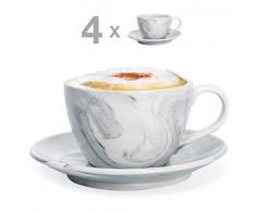 Hausmann & Söhne Cappuccino Tassen dickwandig | Set 8-TLG. | 4er Set graue Marmor Tassen mit Untertasse | Porzellan | Tasse 170 ml (210 ml randvoll) | Cappuccinotassen mit Untersetzer | Geschenkidee