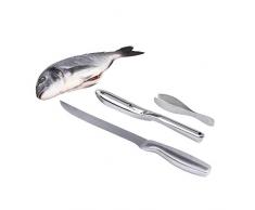 Fischschupper mit Filetmesser Grätenpinzette Fischentschupper Edelstahl (Entschupper Fische, Fischmesser, Angelwerkzeug, Anglermesser)