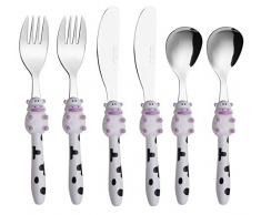 Exzact 6 Teiliges Kinderbesteckset aus Rostfreiem Stahl- 2 x Gabeln, 2 x Sicherheitsmesser, 2 x Esslöffel (Kuh x 6)