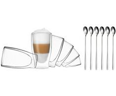 DUOS 6X 400ml doppelwandige Gläser + 6 Löffel - Set Thermogläser mit Schwebe-Effekt, auch für Latte Macchiato, Eistee, Säfte, Longdrinks, Cocktails geeignet, by Feelino