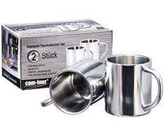 com-four® 2x Edelstahl-Kaffeebecher - 200 ml je Kaffeetasse - Thermo-Trinkbecher aus hochwertigem Edelstahl - Kaffeepott bruchsicher - doppelwandige Isolierbecher - BPA FREE