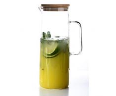 TAMUM 1,5 Liter Wasserkrug mit Bambusdeckel, Gerades Design Wasserkrug