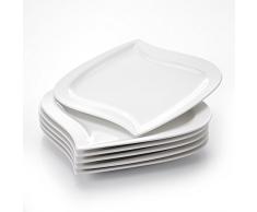 MALACASA, Serie Elvira, 6 teilig Set CremeWeiß Porzellan Flachteller Speiseteller Essteller 10,75 Zoll / 27,5x26,5x2,5 cm für 6 Personen