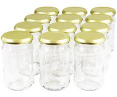 Wamat 300 ml Einweckgläser mit Deckel Gold to 66 Einmachgläser Vorratsgläser Einmachglas Weck (Menge: 12 Stück)