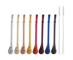 Strohhälme Löffel 8 stücke Edelstahl Löffel Trinkhalme Tee Infuser Filter mit Reinigungsbürste für Smoothie Yeti Tumblers Becher Länge 6,18 zoll