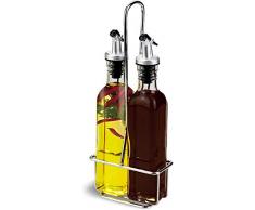 A|M|I|N|A Essig und Öl Spender Set - 3-teilig, 2 Ölflaschen und Halterung | Auslaufsicher und Tropffrei | mit Anti-Schmutz Verschluss (500 ml)