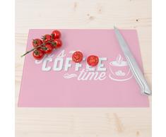 Wandkings Glasschneidebrett mit Schriftzug „Its COFFEE time“ - Glasschneideplatte, Schneidebrett aus Glas, Frühstücksbrettchen