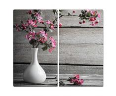 decorwelt | Herdabdeckplatten 2x30x52 cm Ceranfeld 2-Teilig Universal Elektroherd Induktion für Kochplatten Herdschutz Deko Schneidebrett Sicherheitsglas Spritzschutz Glas Blumen Pink Holz
