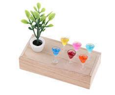 B Baosity Miniatur Holzkiste + Grüne Pflanze + Cocktailglas Modell für Puppenhaus Garten Szene Landschaft - # B