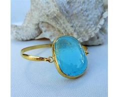 Spezielles Design, vergoldetes Messing, hellblaue pastell glas armspangen