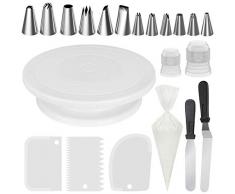 InnoGear drehbar Tortenplatte weiß Tortenständer Drehteller Cake Decorating Turntable mit 2 Stück Tortenmesser Set, 3 Stück Teigspachtel, für Backen Gebäck, Zuckerguss, Kuchen, 28 x 28 x 7 cm