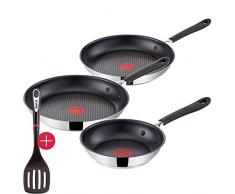Tefal G435S4 Jamie Oliver Induktion Pfannenset 4-teilig 20, 24 und 28 cm + Ingenio Pfannenwender, Antihaft Pfanne, Induktionsherd geeignet, Genieteter Edelstahlgriff, Antihaft Bratpfanne, Edelstahl