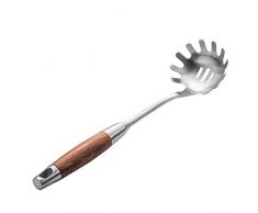 Meijunter 304 Edelstahl Spaghettilöffel 36 cm, Nudellöffel Spaghettiheber mit Holzgriff, Pastaheber Nudellöffel Löffel für Nudeln Spaghetti