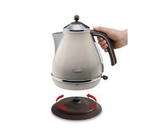 DeLonghi Wasserkocher Icona Vintage KBOV2001.BK - 1,7 l mit Wasserstandsanzeige und 360° Basis, Edelstahl in elegantem Retro Look mit Chrom-Details, beige