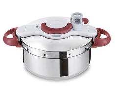 Tefal P4620733 Clipso Minut Perfect Schnellkochtopf mit Garbkorb und Timer (6L) edelstahl/weiß/rot