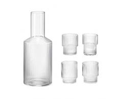 Ripple Wasser-Glas 4er Set mit Karaffe, transparent mundgeblasenes Glas H 8.8cm Ø 7cm H: 34cm x Ø 9cm