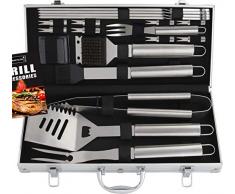 ROMANTICIST 20PC Grillbesteck im Koffer Männer - Edelstahl Grillbesteck Set - Grill Zubehör Grillset für Männer - Ideales Grillset für Herren Vatertag