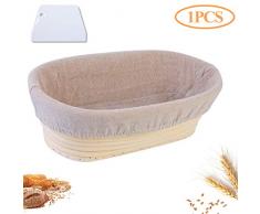 Litthing 1 Pcs Gärkorb ovales Gärkörbchen für Brot 25 x 15cm Banneton Korb,Gärkorb aus Peddigrohr,Brotform Gärkorb mit Teigschaber und Leinensatz für selbstgemachtes Brot