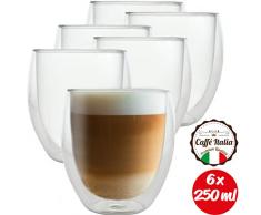 Caffé Italia Roma 6 x 250 ml Doppelwandige Gläser - Thermogläser für Cappuccino Tee Heiß- und Kaltgetränke - spülmaschinengeeignet