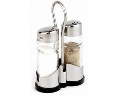 APS 40455 ECONOMIC Salz und Pfeffer Menage mit Edelstahlrahmen, Glas Streuer mit Edelstahl-Abdeckung, 8 x 4 x 13 cm